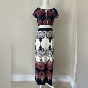 SHEIN Black and Cream Paisley Maxi Skirt